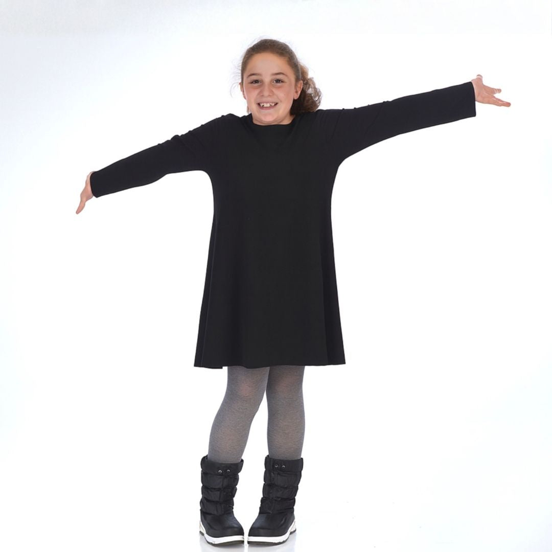 langarmkleid uni schwarz fuer mollige maedchen