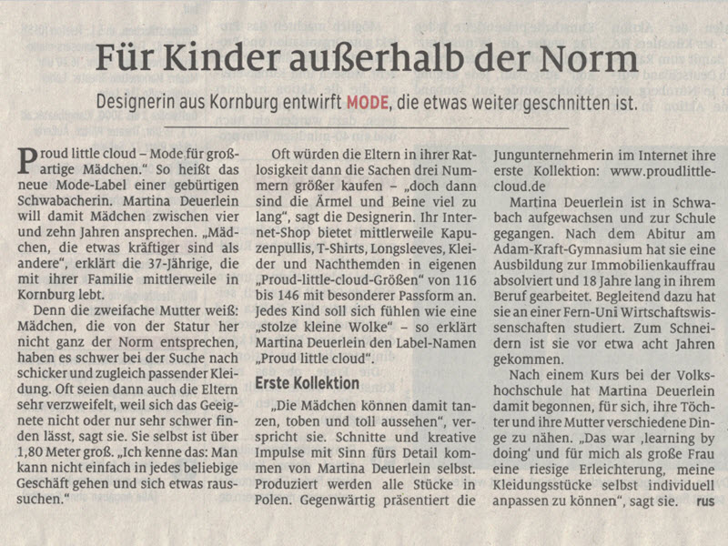 Proud little cloud in den Nürnberger Nachrichten